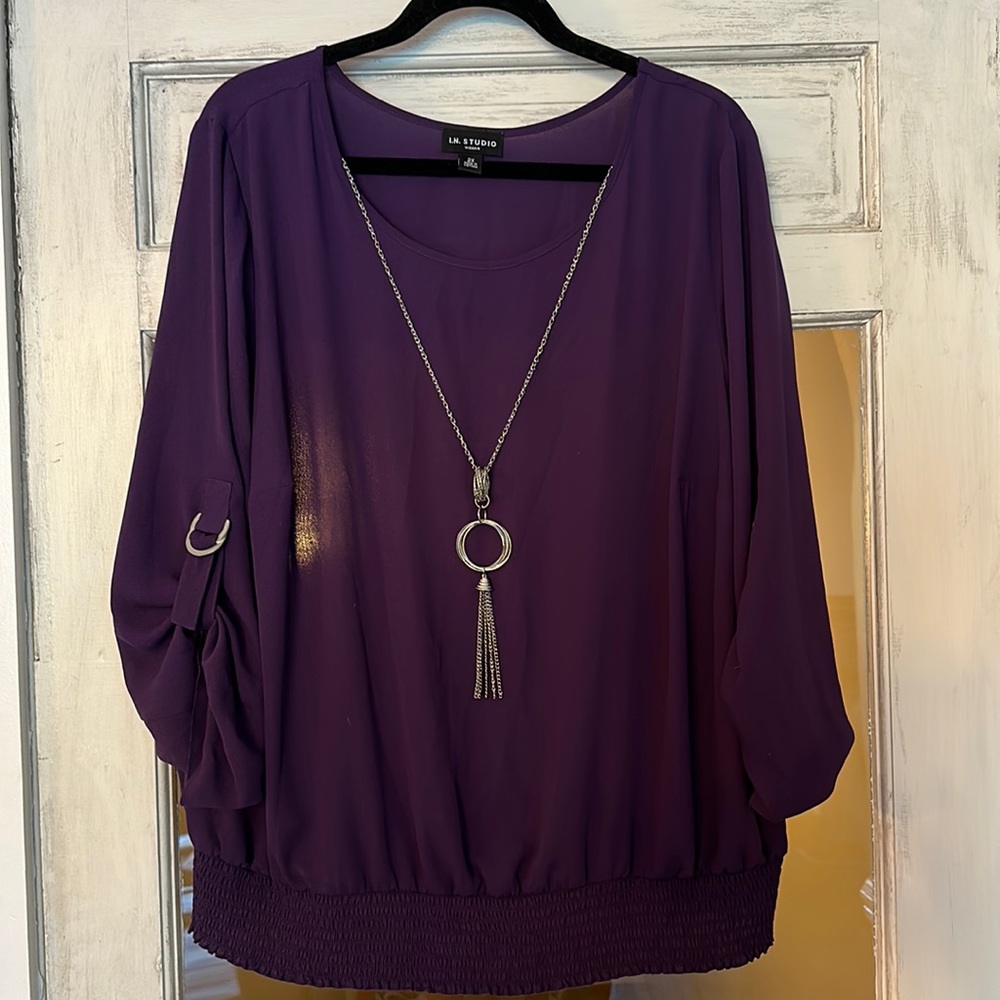 Women’s plus size dressy blouse with necklace